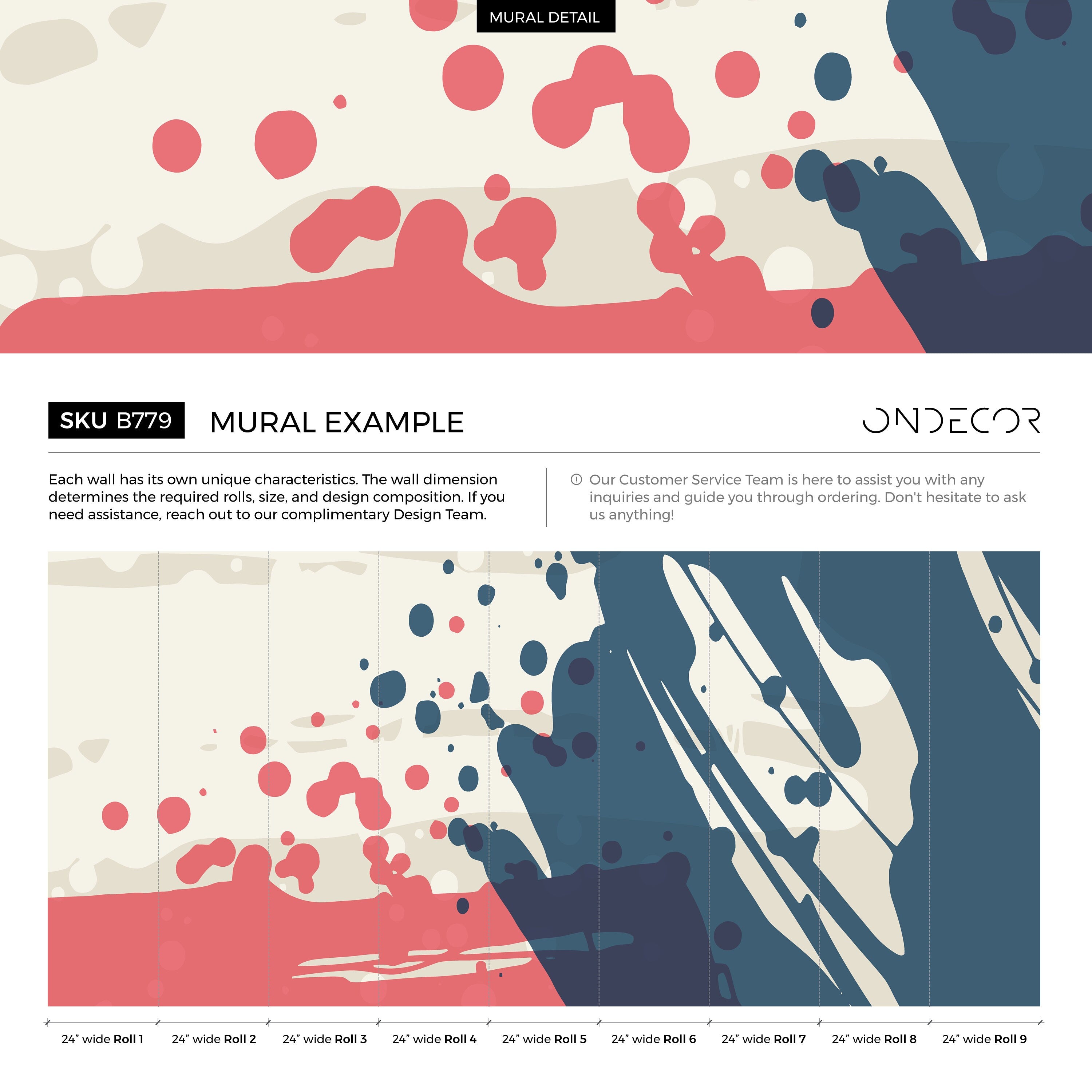 Abstract Wallpaper with Bold Paint Splatters in Blue, Pink, and Beige - B779 - Decor Addict, LLC