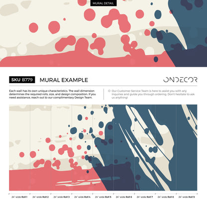 Abstract Wallpaper with Bold Paint Splatters in Blue, Pink, and Beige - B779 - Decor Addict, LLC