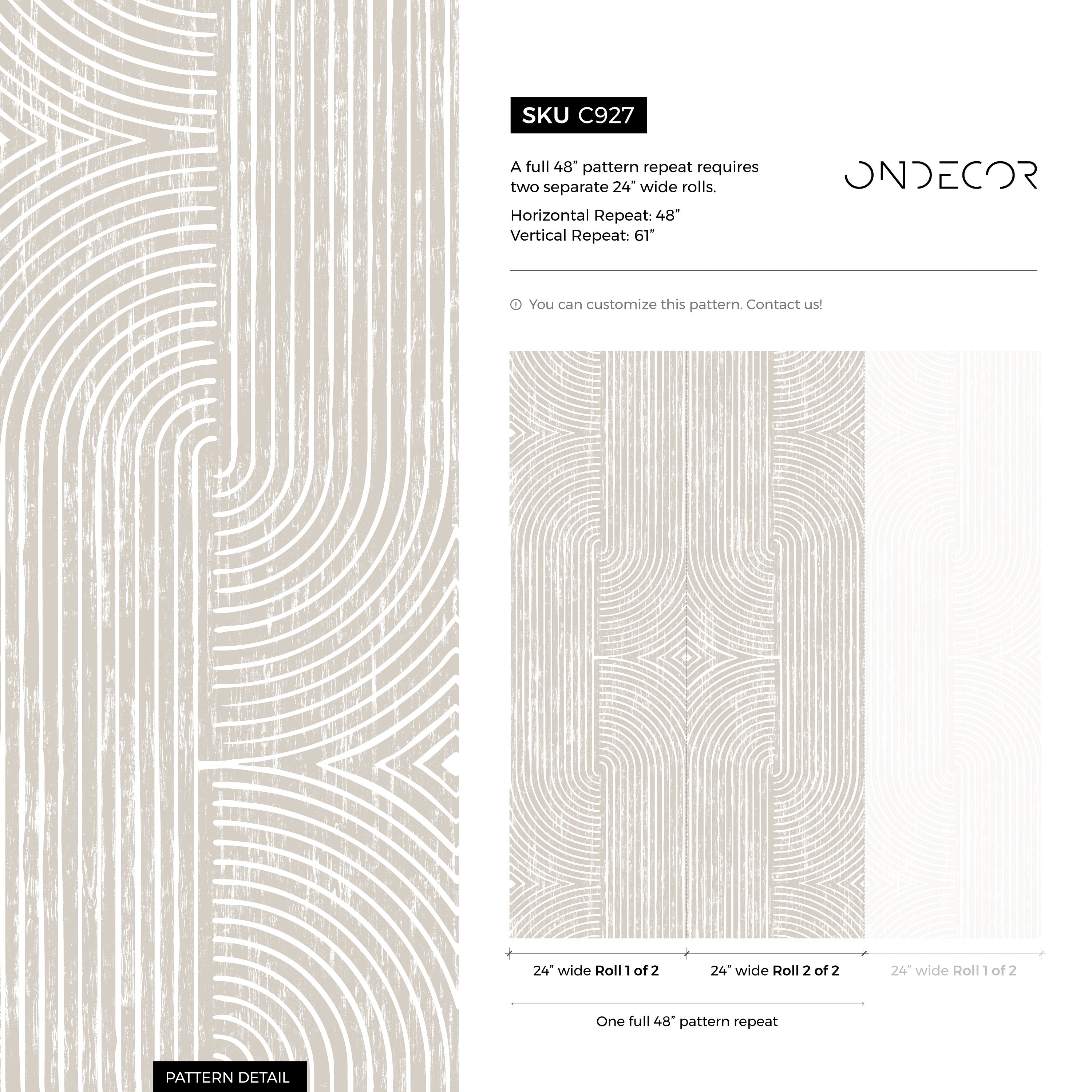 Abstract Wallpaper with Distressed Arches and Lines in Beige and Cream - C927 - Decor Addict, LLC