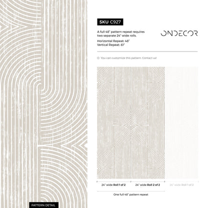 Abstract Wallpaper with Distressed Arches and Lines in Beige and Cream - C927 - Decor Addict, LLC