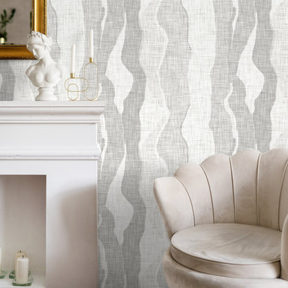 Abstract Wallpaper with Flowing Wave Shapes in Shades of Gray - D797 - Decor Addict, LLC