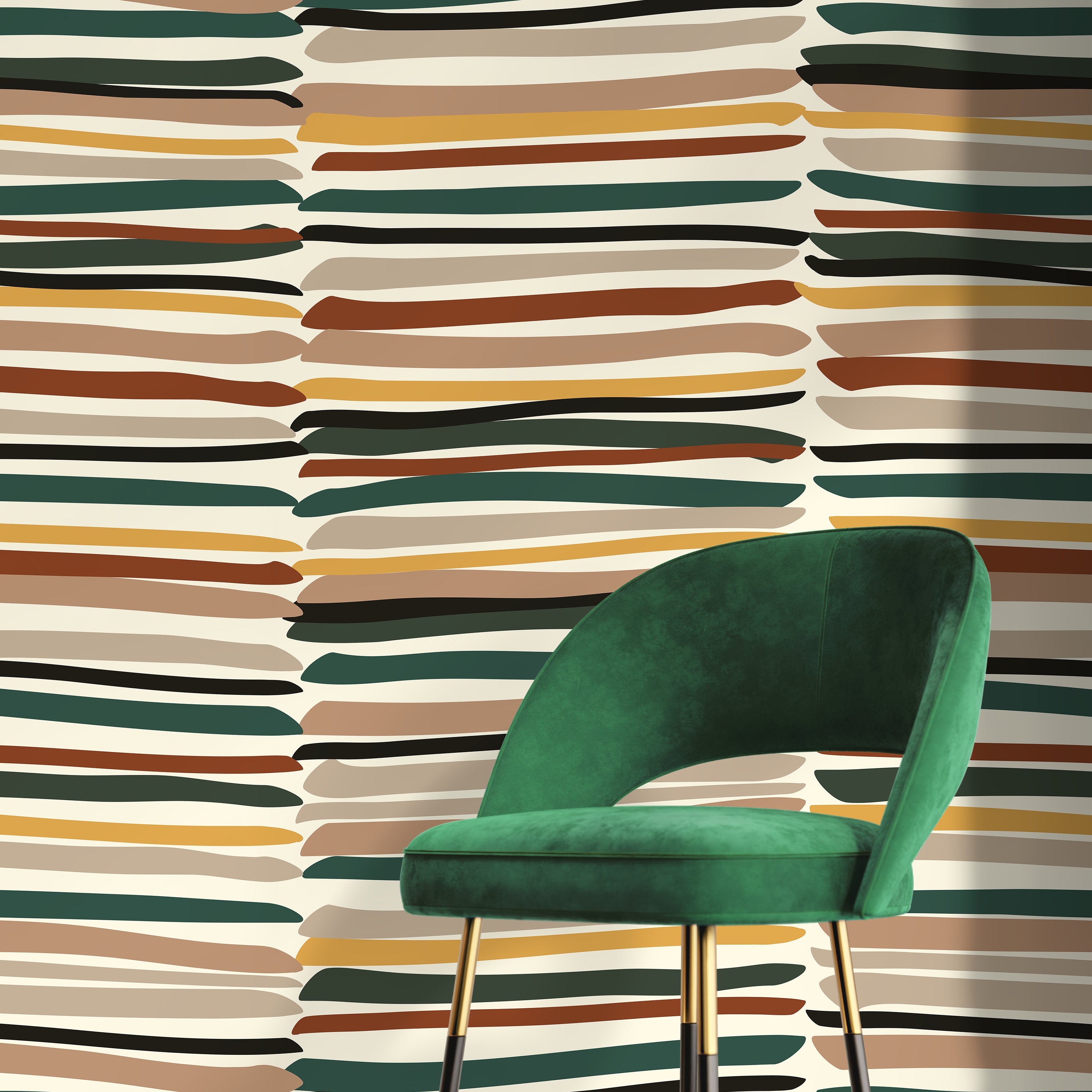Abstract Wallpaper with Organic Brush Strokes in Green, Brown, and Yellow - D795 - Decor Addict, LLC