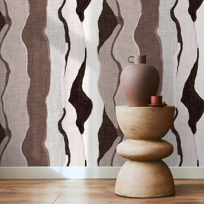 Abstract Wallpaper with Flowing Organic Layers in Brown, Beige, and Off-White - D796 - Decor Addict, LLC