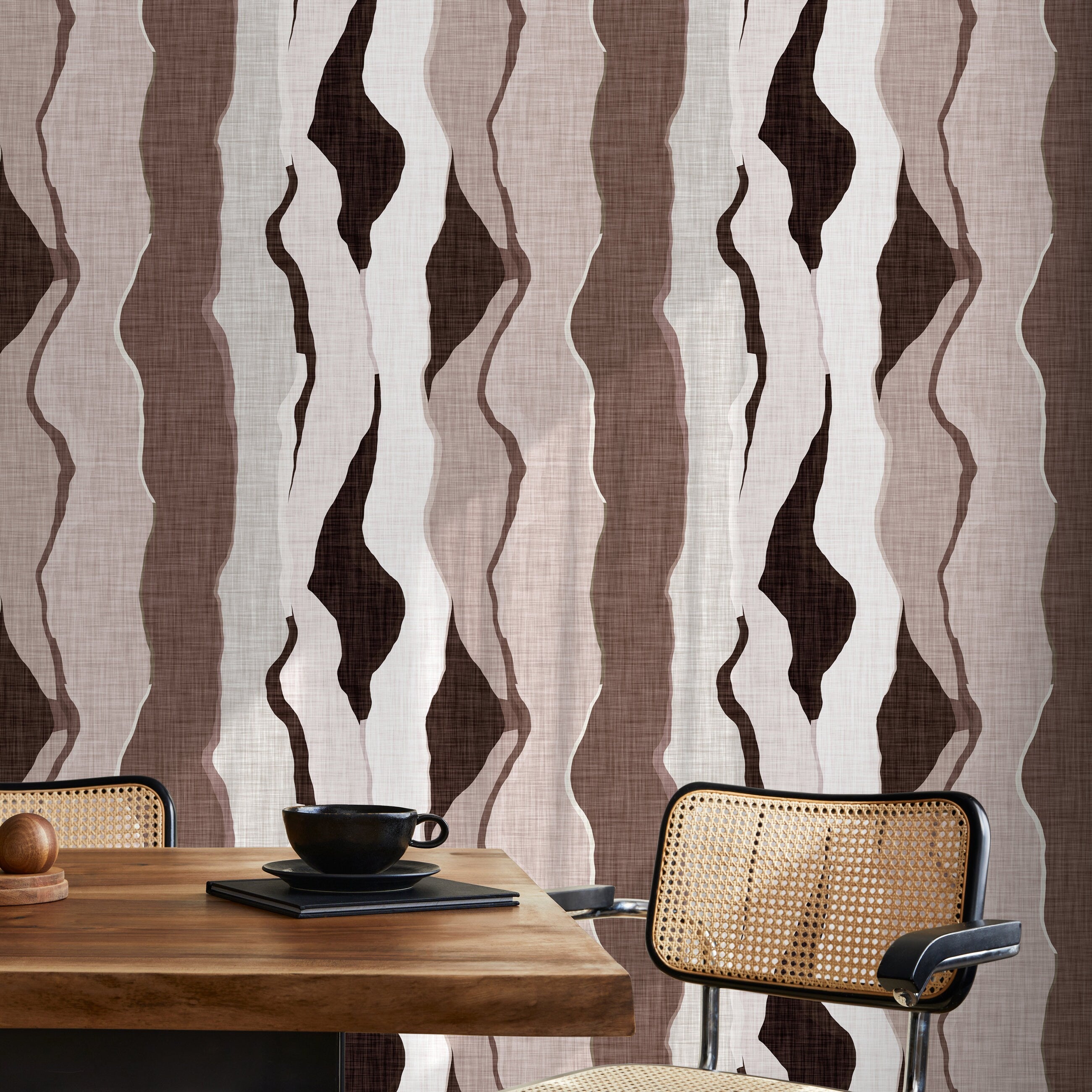 Abstract Wallpaper with Flowing Organic Layers in Brown, Beige, and Off-White - D796 - Decor Addict, LLC