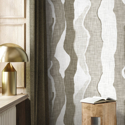Abstract Wallpaper with Flowing Wave Layers in Beige and White - D838 - Decor Addict, LLC