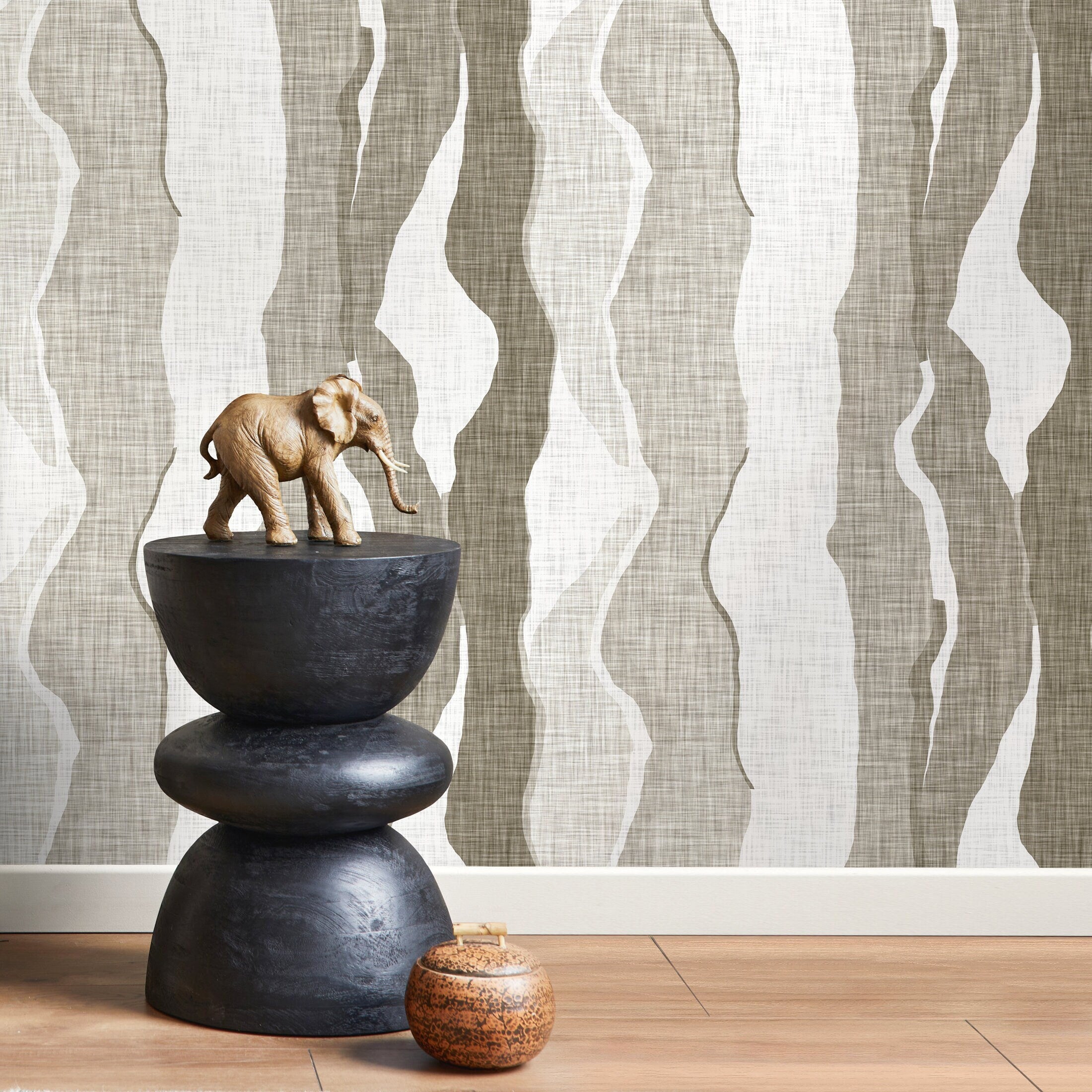 Abstract Wallpaper with Flowing Wave Layers in Beige and White - D838 - Decor Addict, LLC