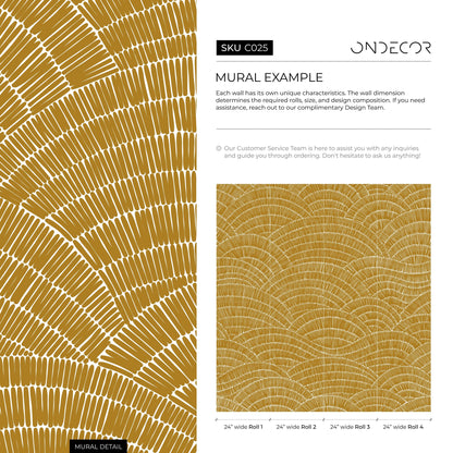 Abstract Wallpaper with a Hand-Drawn Fan Motif in Mustard and White - C025 - Decor Addict, LLC