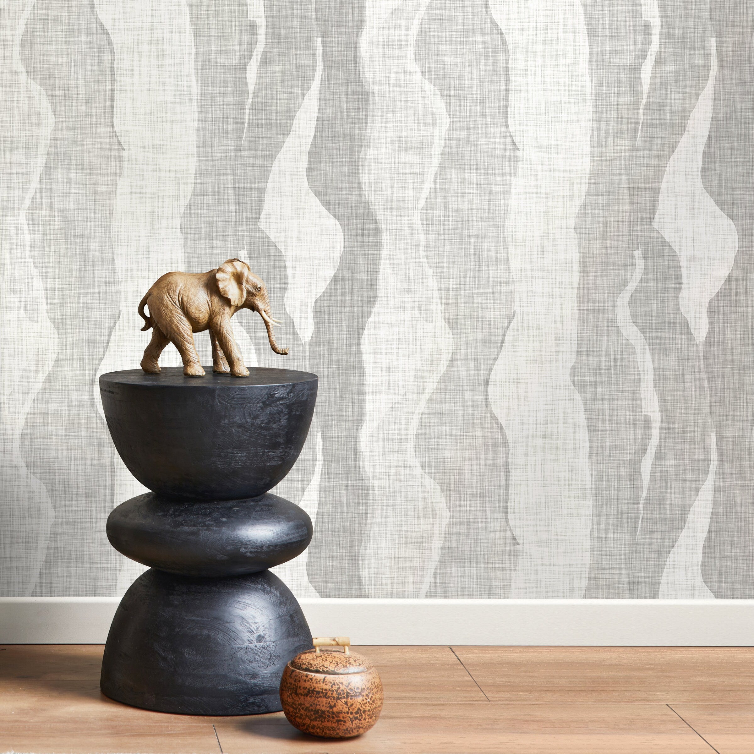 Abstract Wallpaper with Flowing Wave Shapes in Shades of Gray - D797 - Decor Addict, LLC