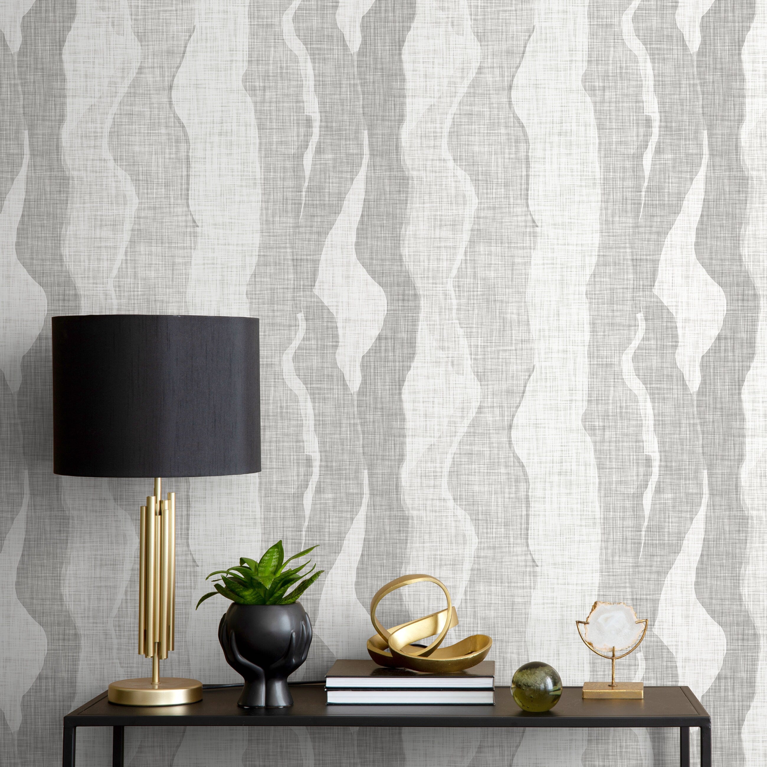 Abstract Wallpaper with Flowing Wave Shapes in Shades of Gray - D797 - Decor Addict, LLC