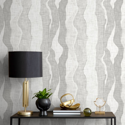 Abstract Wallpaper with Flowing Wave Shapes in Shades of Gray - D797 - Decor Addict, LLC