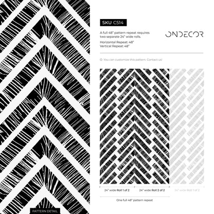 Chevron Wallpaper with a Hand-Drawn Motif in Black and White - C514 - Decor Addict, LLC