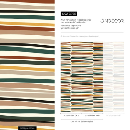 Abstract Wallpaper with Organic Brush Strokes in Green, Brown, and Yellow - D795 - Decor Addict, LLC