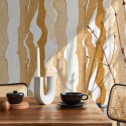 Abstract Wallpaper with Flowing Vertical Waves in Yellow and Ochre - D836 - Decor Addict, LLC