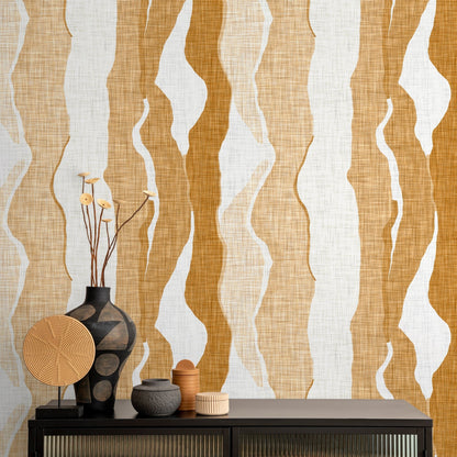 Abstract Wallpaper with Flowing Vertical Waves in Yellow and Ochre - D836 - Decor Addict, LLC
