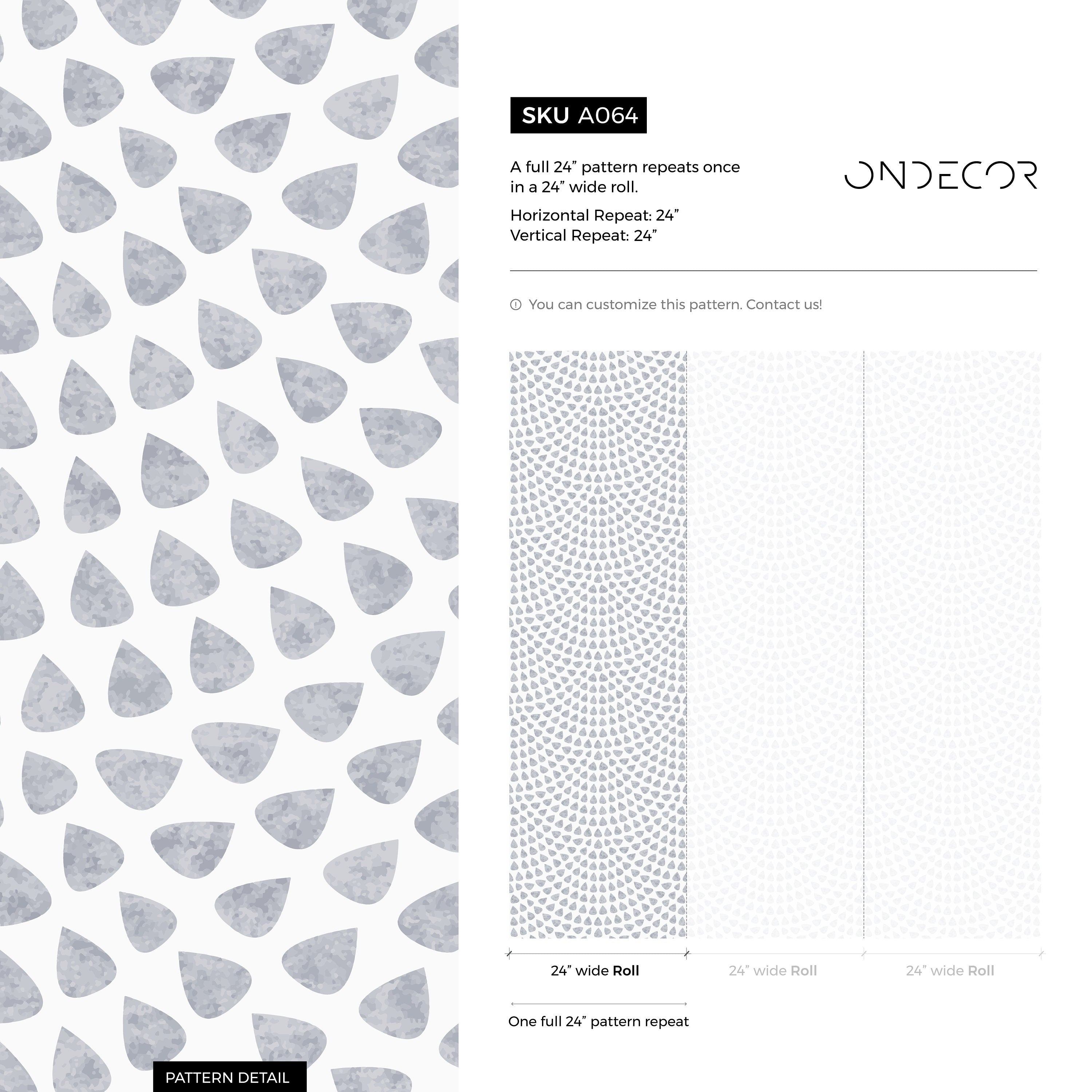 Abstract Wallpaper with a Scalloped Teardrop Motif in Gray - A064 - Decor Addict, LLC