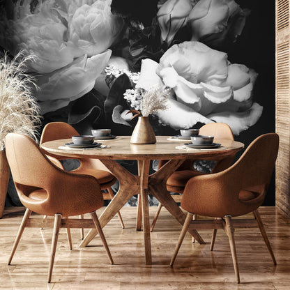 Floral Wallpaper with a Dramatic Peony Bouquet in Black and White - A557 - Decor Addict, LLC