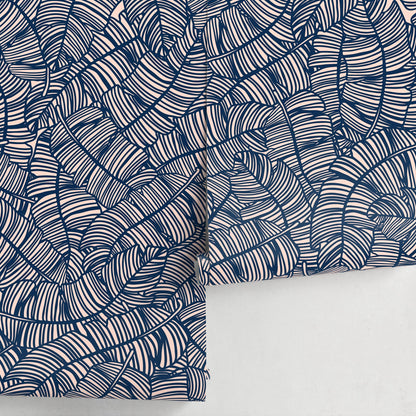 Abstract Wallpaper with a Bold Banana Leaf Motif in Navy Blue and Blush Pink - A016 - Decor Addict, LLC