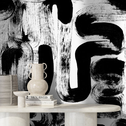 Abstract Wallpaper with Bold Brushstrokes in Black and White - X175 - Decor Addict, LLC