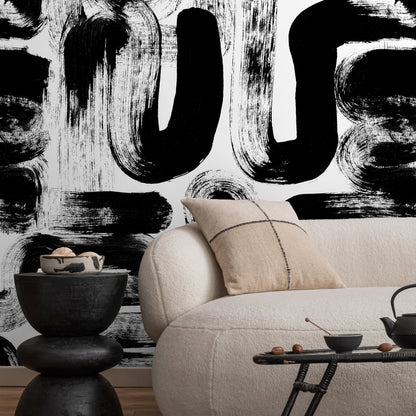 Abstract Wallpaper with Bold Brushstrokes in Black and White - X175 - Decor Addict, LLC