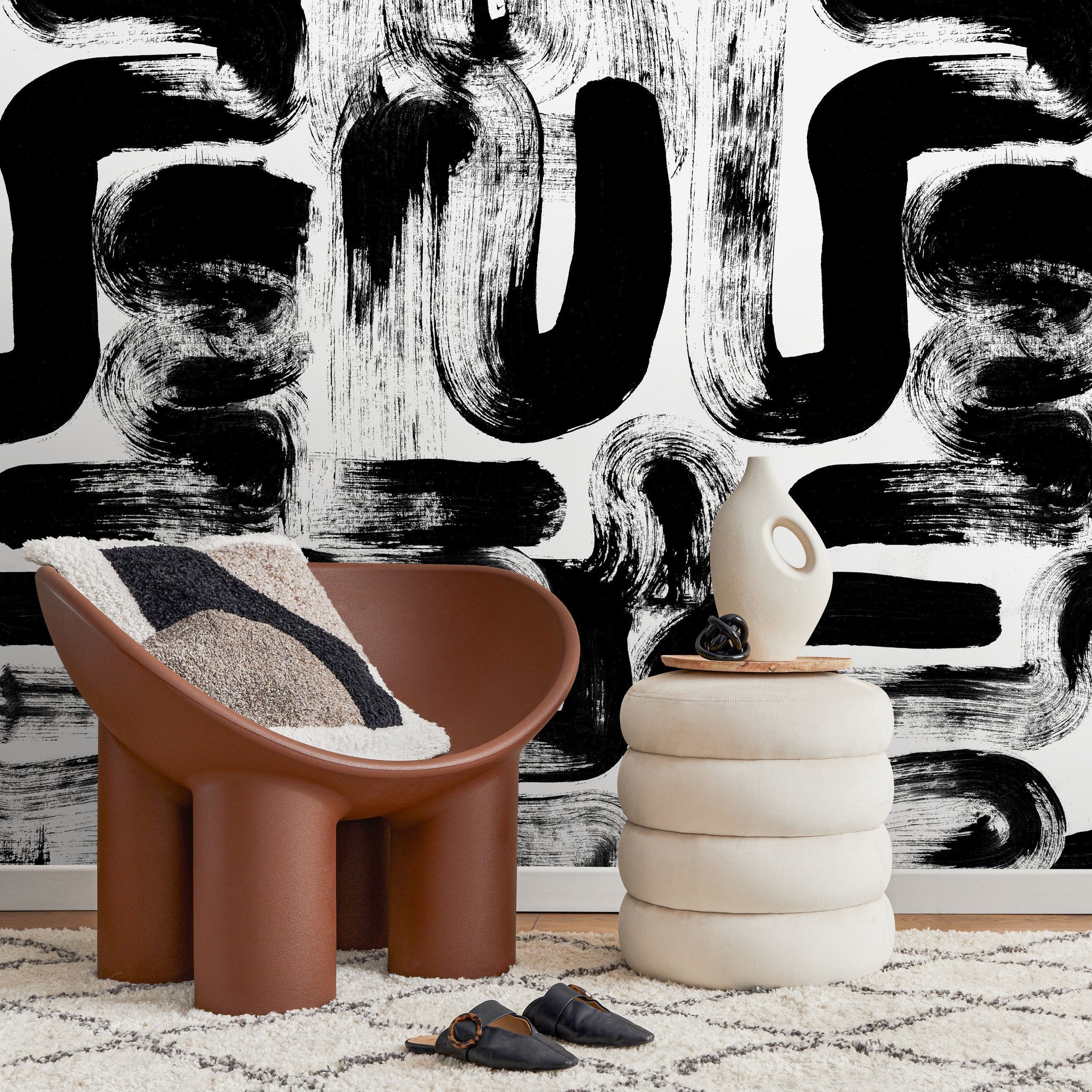 Abstract Wallpaper with Bold Brushstrokes in Black and White - X175 - Decor Addict, LLC