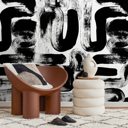 Abstract Wallpaper with Bold Brushstrokes in Black and White - X175 - Decor Addict, LLC