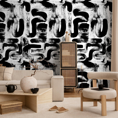 Abstract Wallpaper with Bold Brushstrokes in Black and White - X175 - Decor Addict, LLC