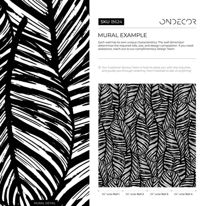 Botanical Wallpaper Featuring a Bold Palm Leaf Motif in Black and White - B624 - Decor Addict, LLC