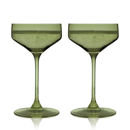 Reserve Nouveau Crystal Coupe Glasses in Sage Set of 2 - Decor Addict, LLC