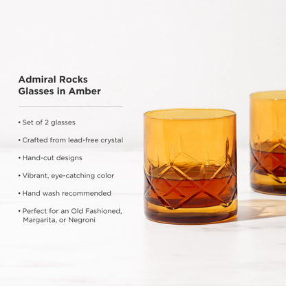Admiral Crystal Rocks Glasses in Amber Set of 2 - Decor Addict, LLC