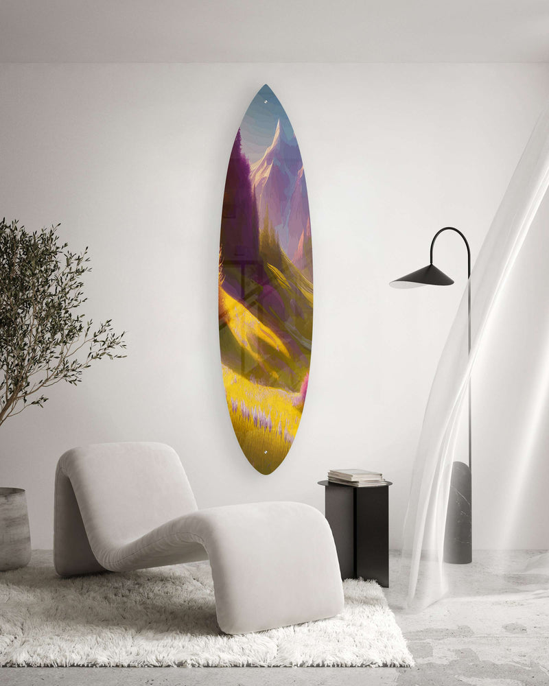 Mountain View Acrylic Surfboard Wall Art