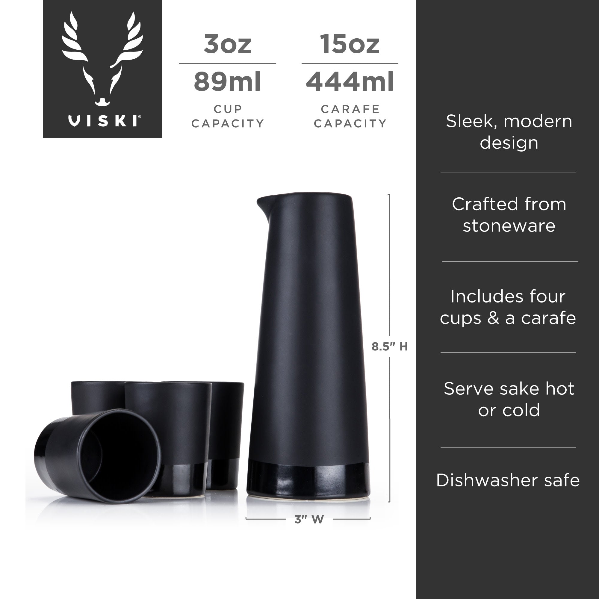 5-Piece Stoneware Sake Set in Black - Decor Addict, LLC