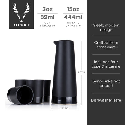 5-Piece Stoneware Sake Set in Black - Decor Addict, LLC