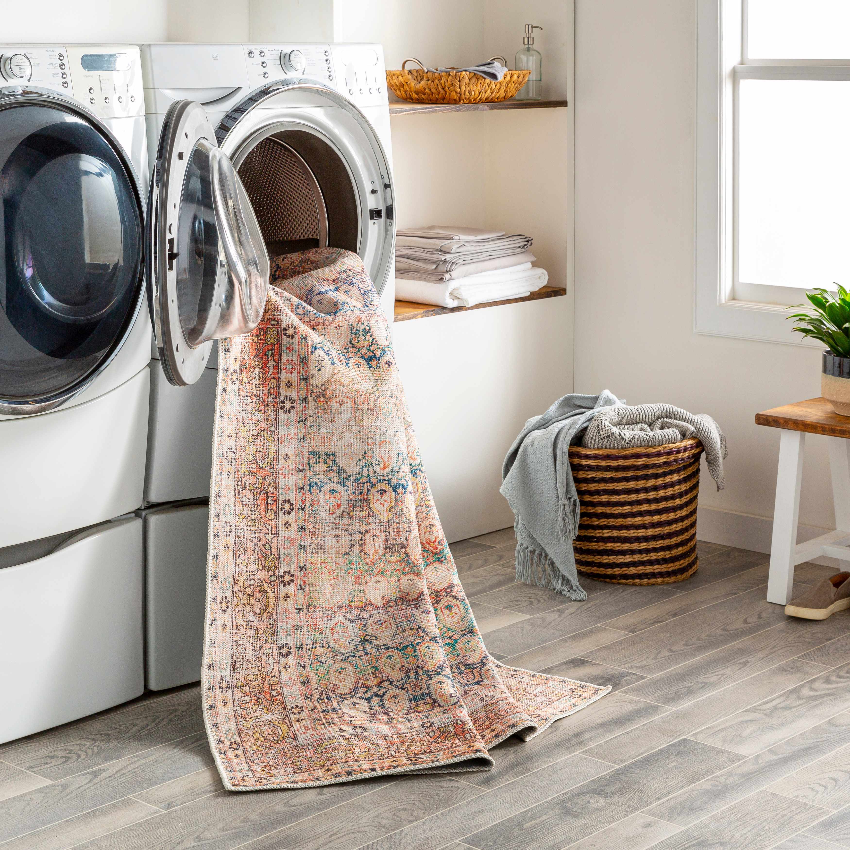 Rust Maligaya Distressed Washable Area Rug - Decor Addict, LLC