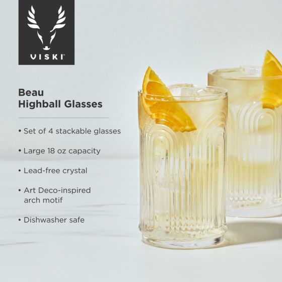 Deco Beau Crystal Highball Glasses Viski®