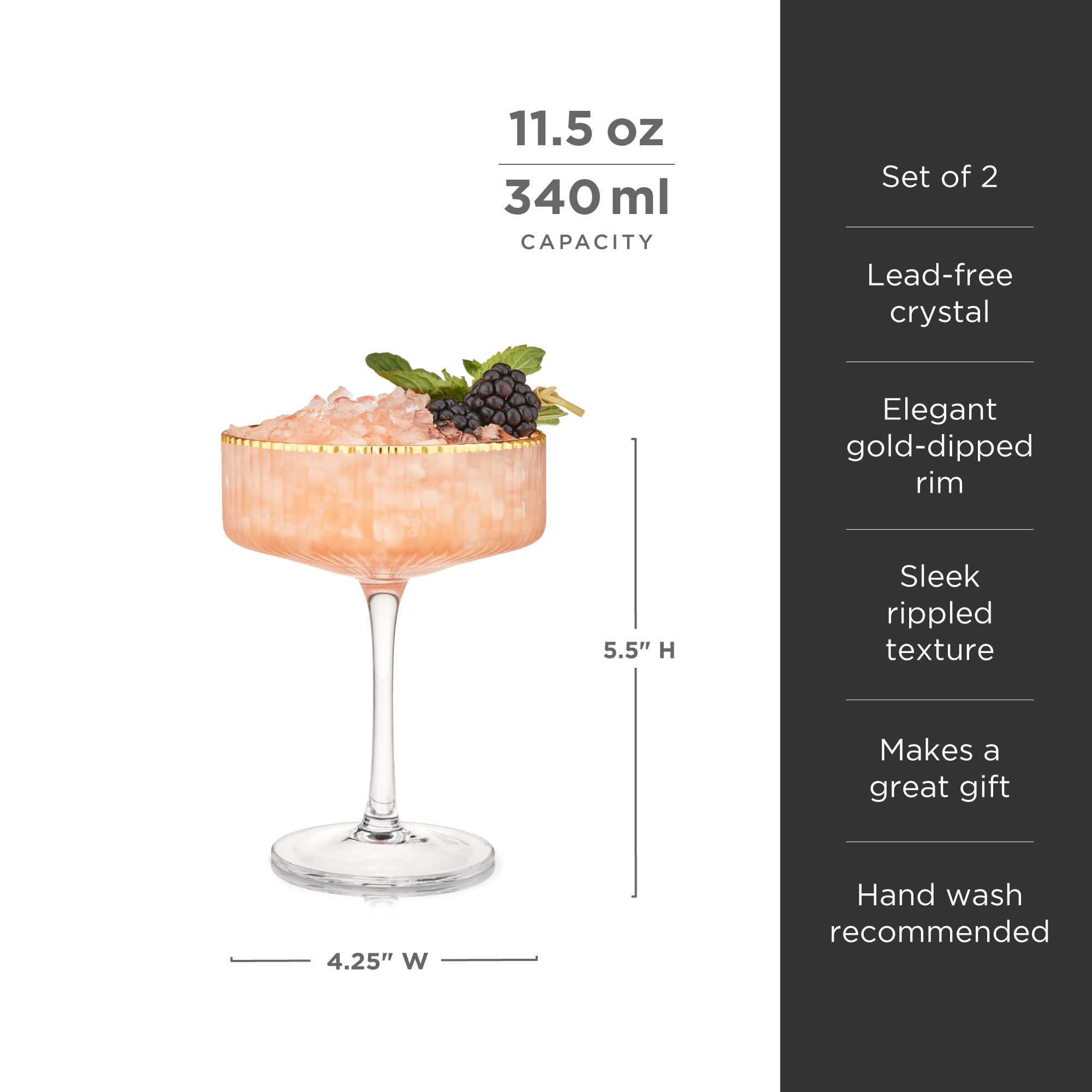 Meridian Crystal Coupe Glasses Set of 2 - Decor Addict, LLC