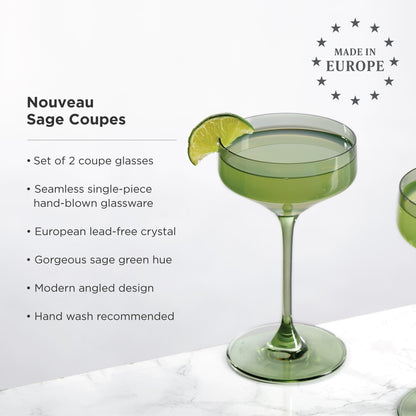 Reserve Nouveau Crystal Coupe Glasses in Sage Set of 2 - Decor Addict, LLC
