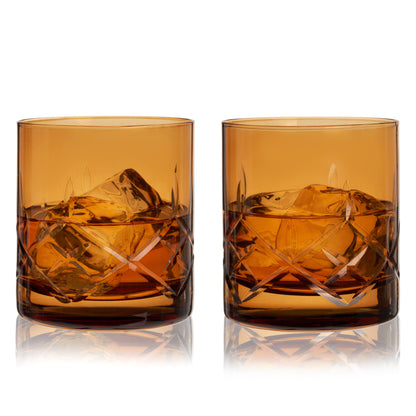 Admiral Crystal Rocks Glasses in Amber Set of 2 - Decor Addict, LLC