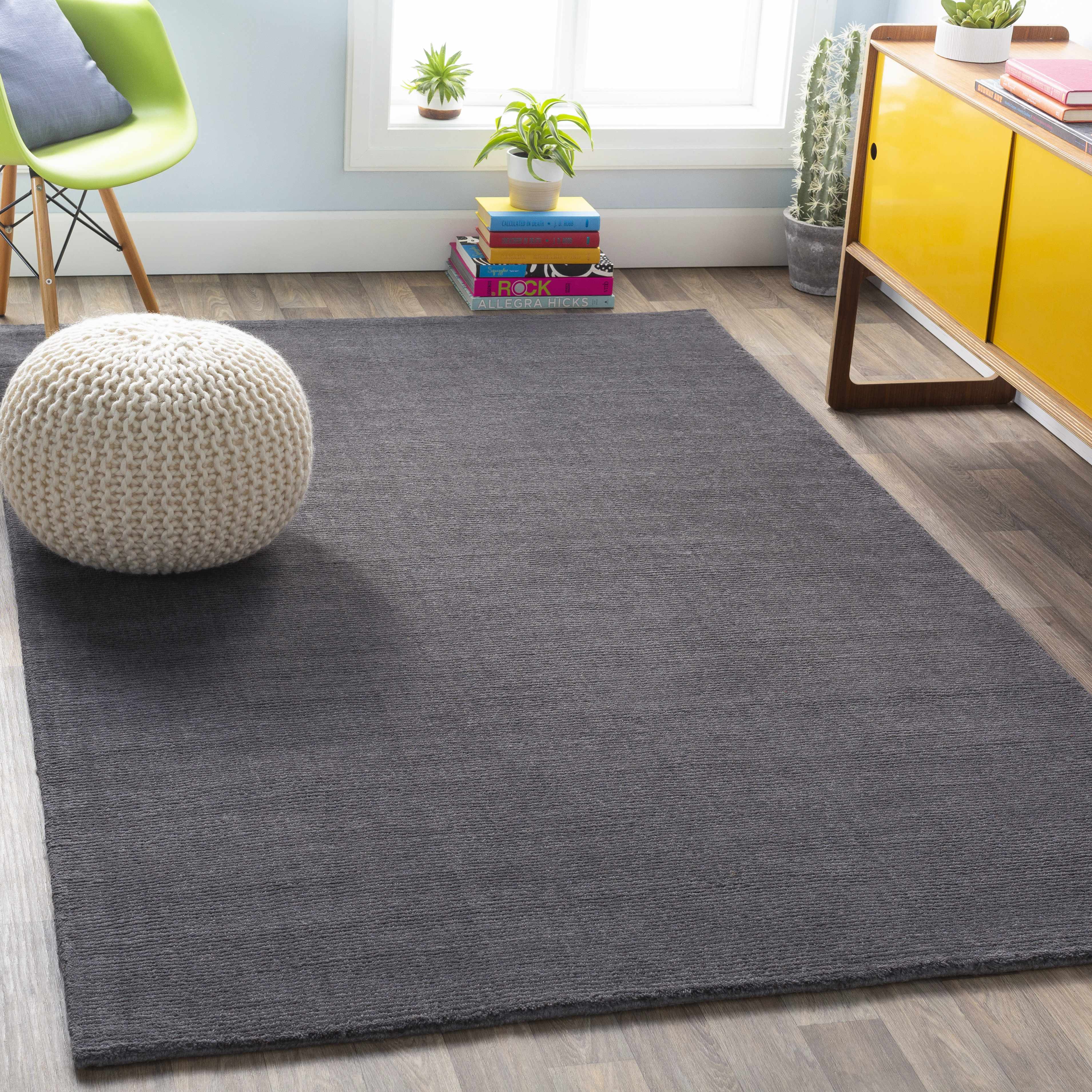 Brockton Solid Wool Charcoal Area Rug - Decor Addict, LLC