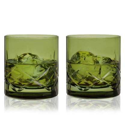 Admiral Crystal Rocks Glasses in Green Set of 2 - Decor Addict, LLC