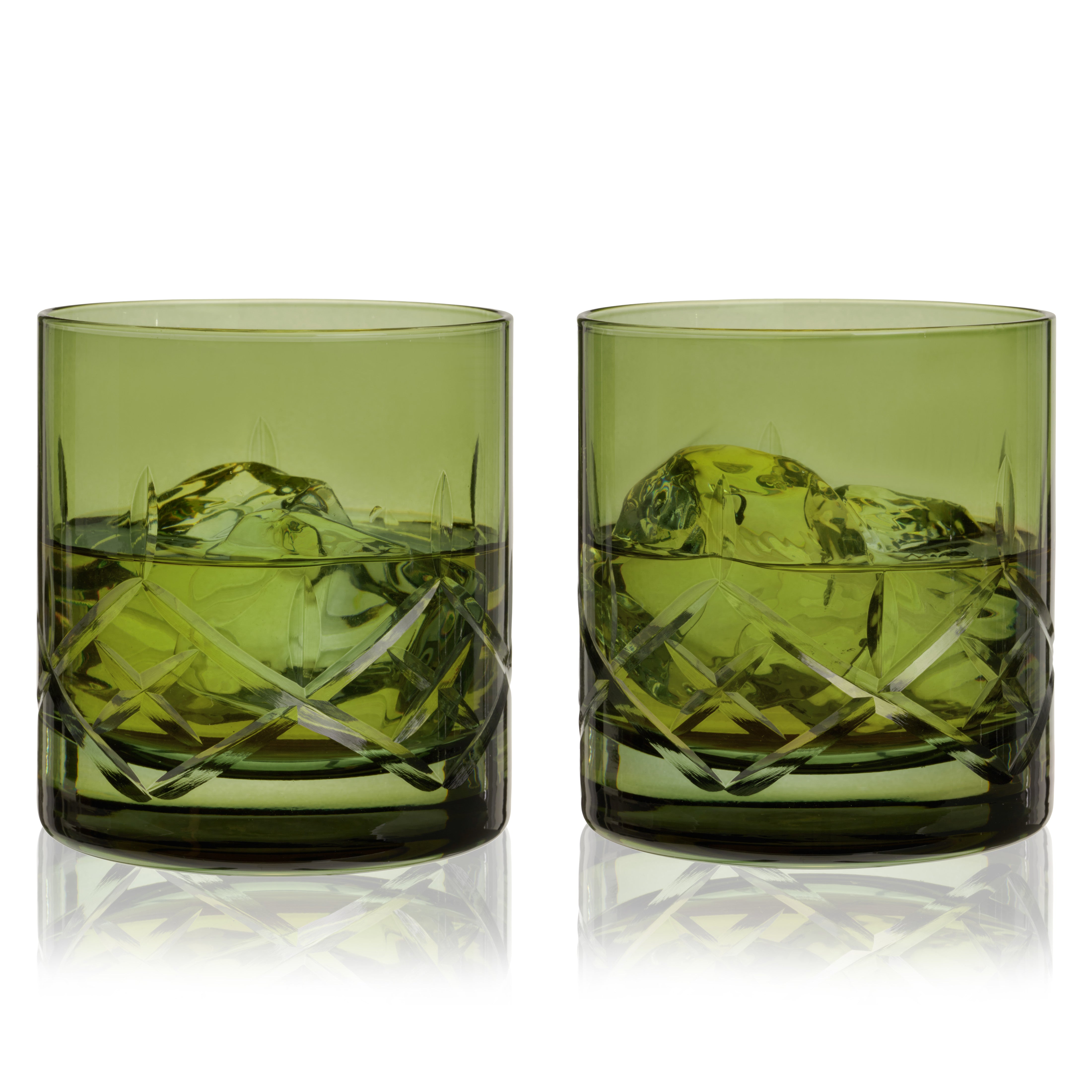 Admiral Crystal Rocks Glasses in Green Set of 2 - Decor Addict, LLC