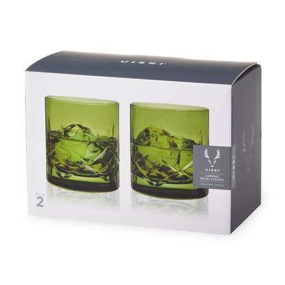 Admiral Crystal Rocks Glasses in Green Set of 2 - Decor Addict, LLC