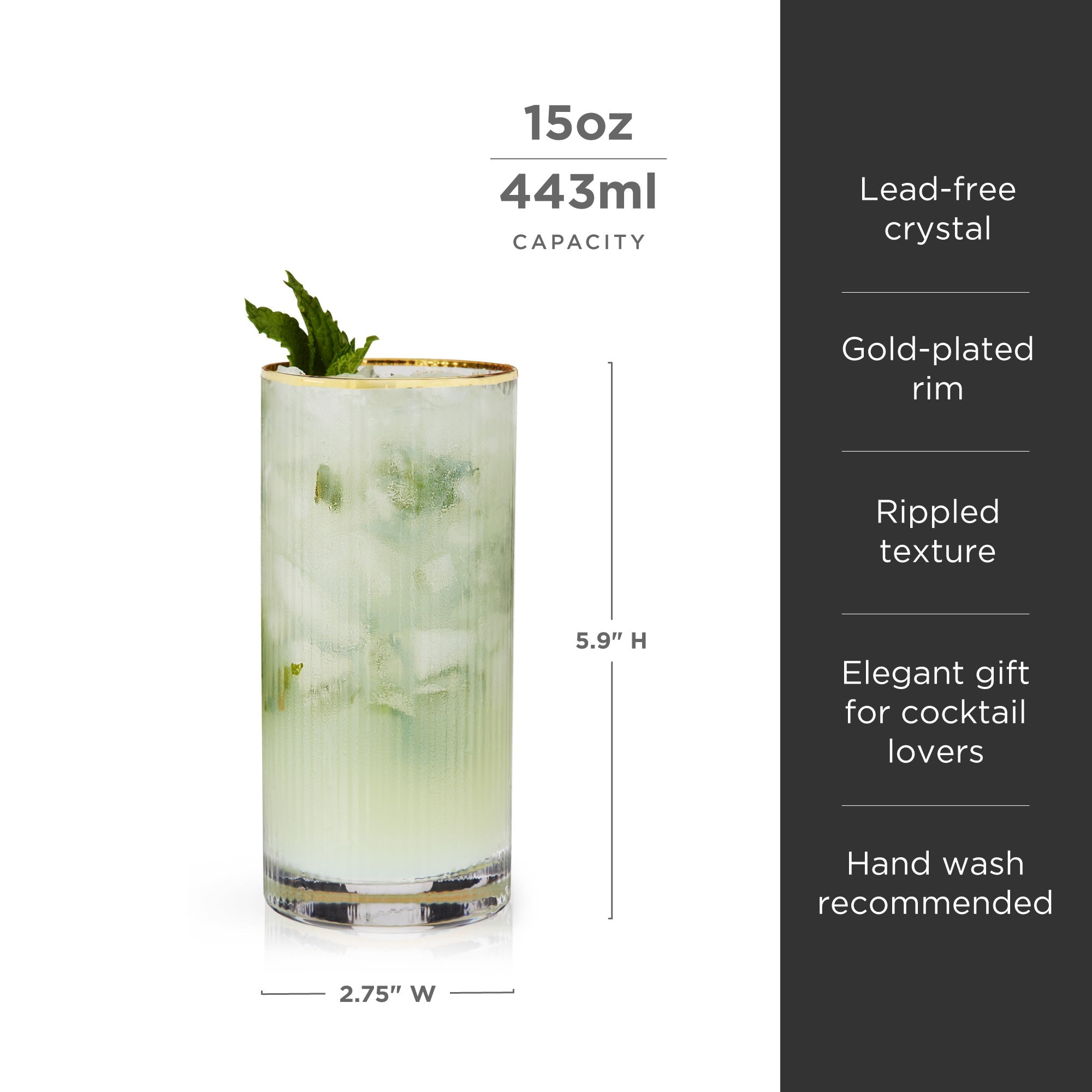 Meridian Crystal Highball Glasses Set of 2 - Decor Addict, LLC