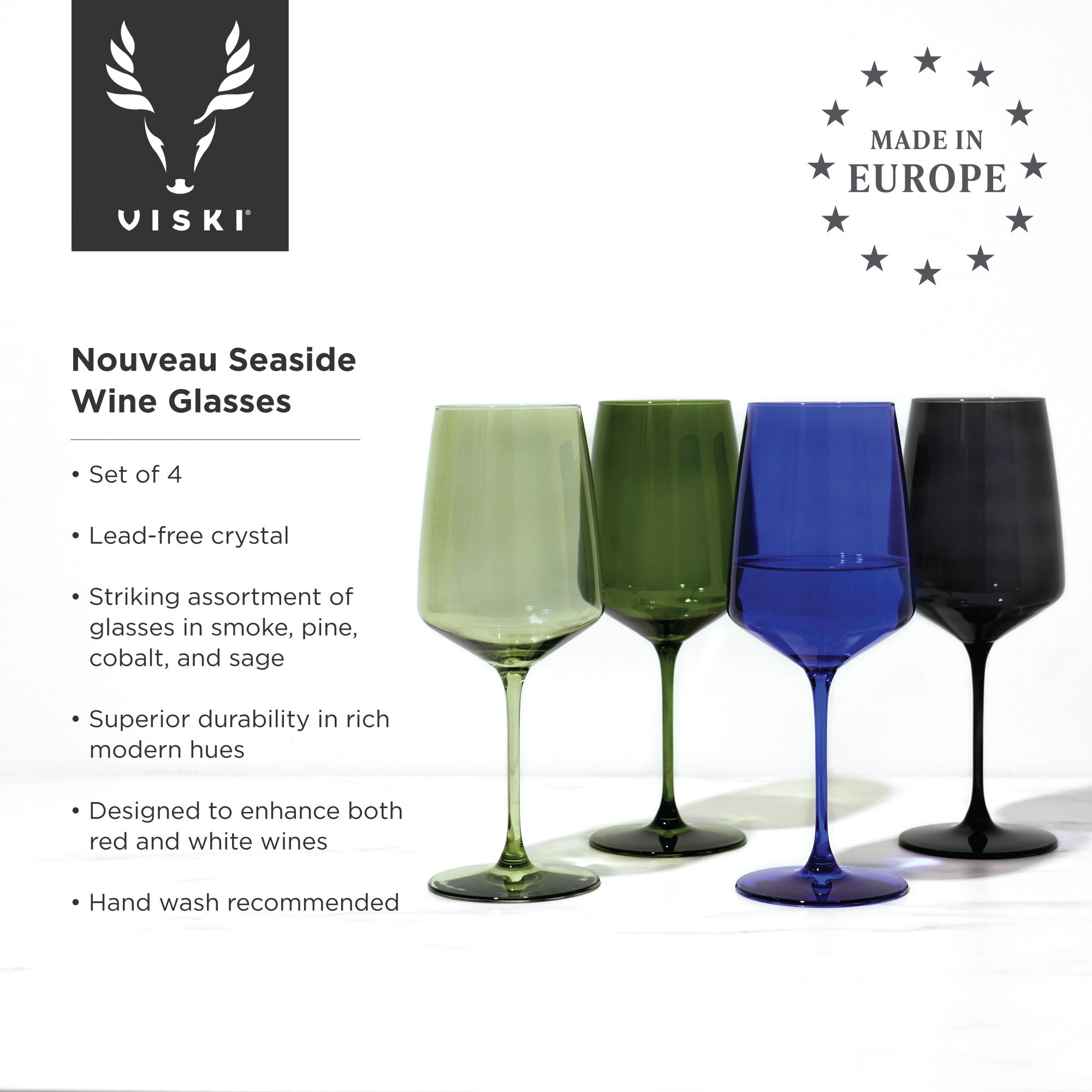 Reserve Nouveau Crystal Wine Glasses in Seaside Set of 4 - Decor Addict, LLC