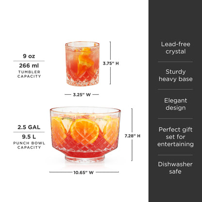 Admiral Crystal Punch Bowl and Tumbler Set - Decor Addict, LLC