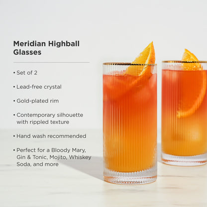 Meridian Crystal Highball Glasses Set of 2 - Decor Addict, LLC