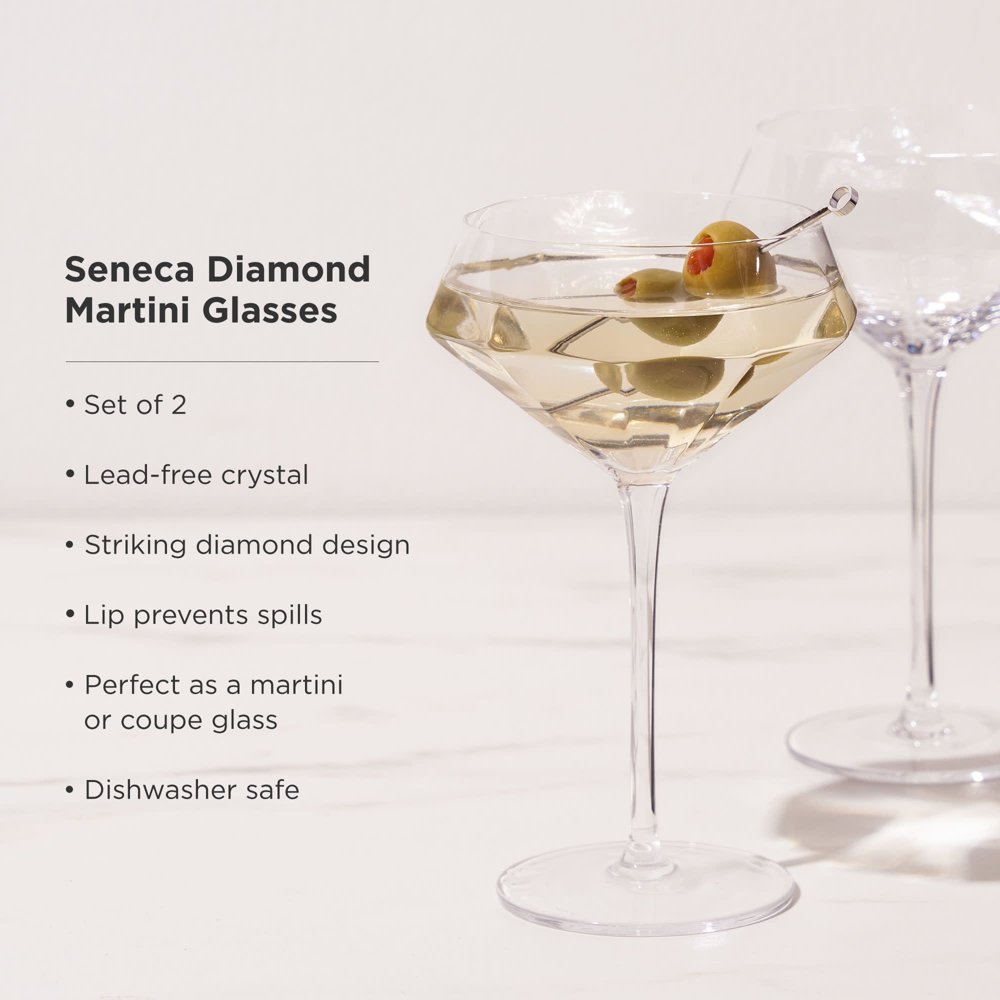 Seneca Diamond Crystal Martini Glasses - Thumbnail 5