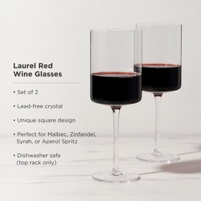 Laurel Crystal Red Wine Glasses Set of 2 - Decor Addict, LLC