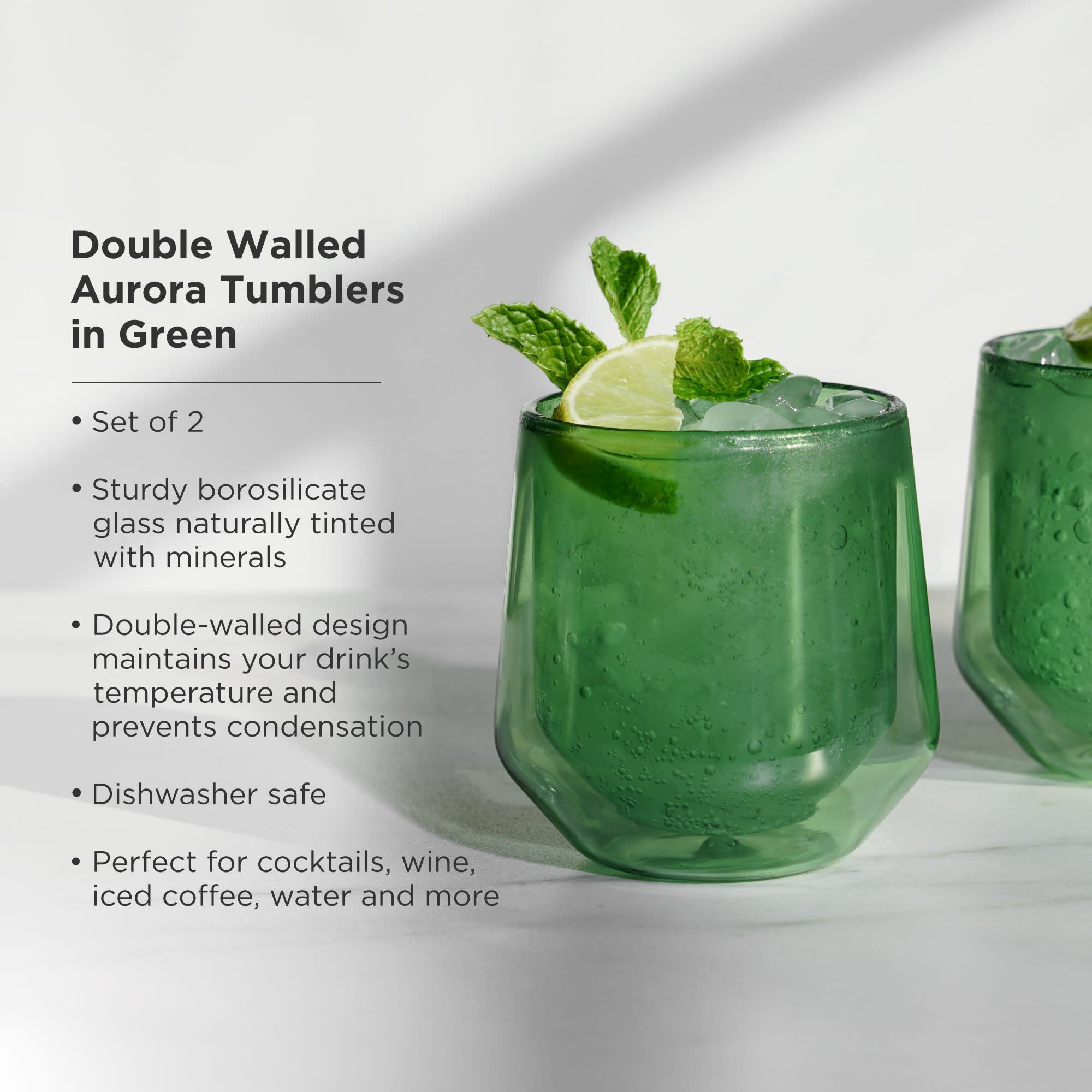 Aurora Double-Walled Tumblers in Green Set of 2 - Decor Addict, LLC