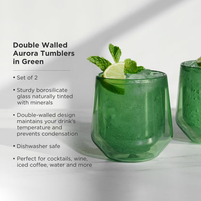 Aurora Double-Walled Tumblers in Green Set of 2 - Decor Addict, LLC