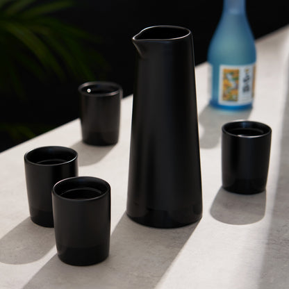 5-Piece Stoneware Sake Set in Black - Decor Addict, LLC